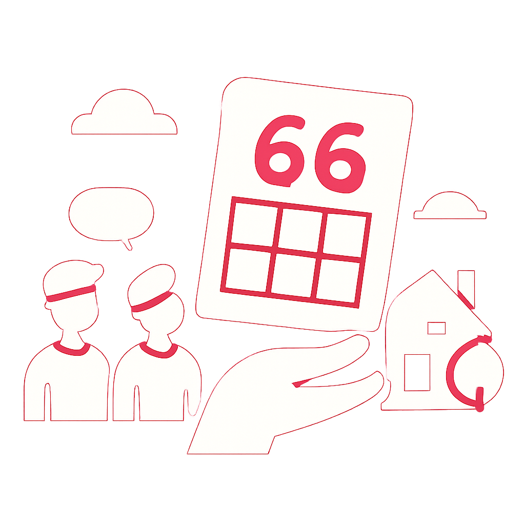 An illustration summarizing guidelines for 66 Lottery participants.
