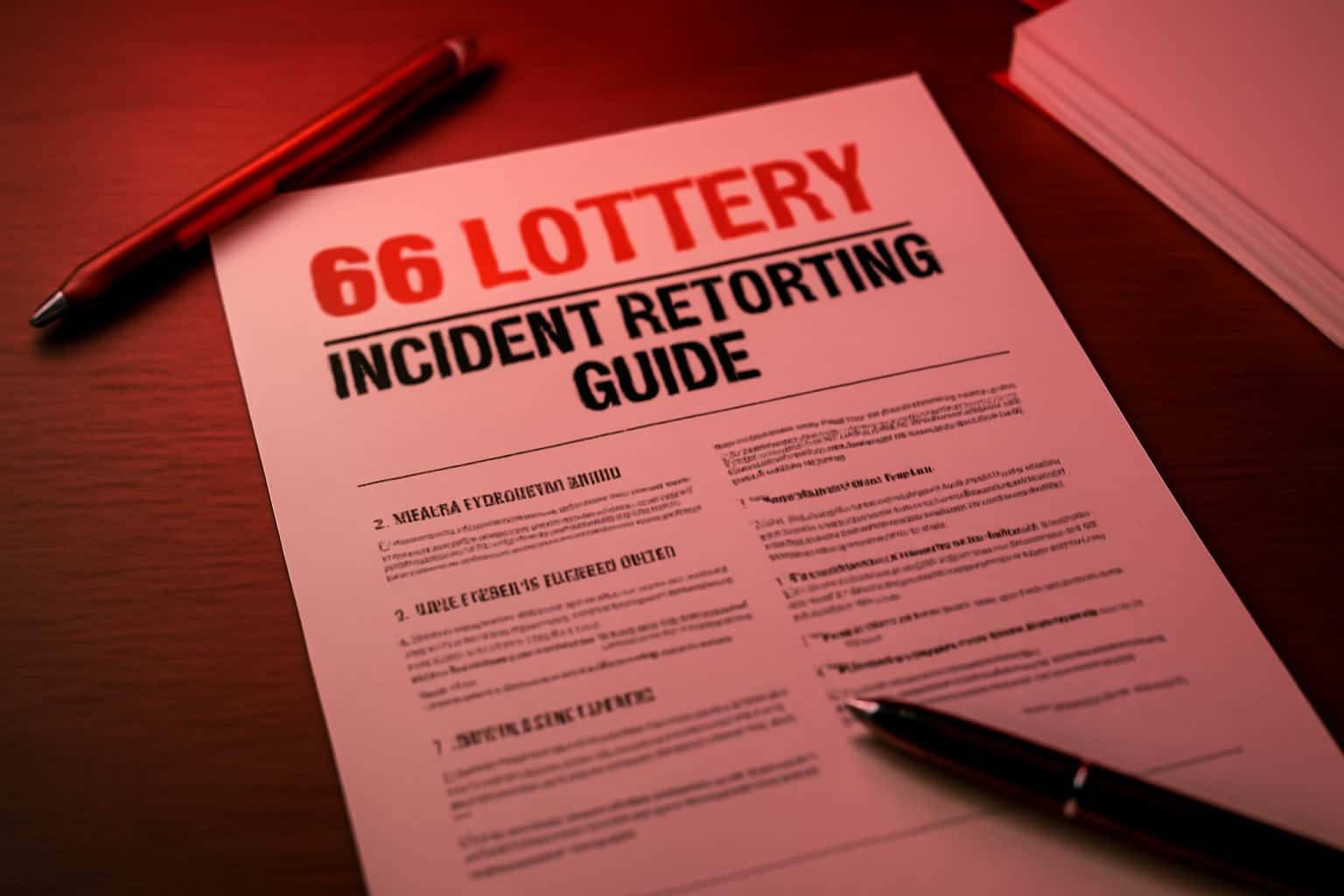 An informational scene illustrating the 66 Lottery Incident Reporting Guide.