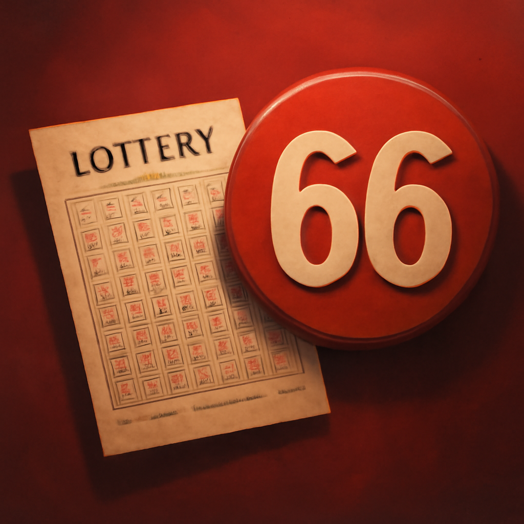 A badge depicting guidelines for 66 Lottery participants.